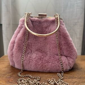 Nordstrom Plush Faux Fur Dusty Pink Frame-Top Crossbody with Gold Chain